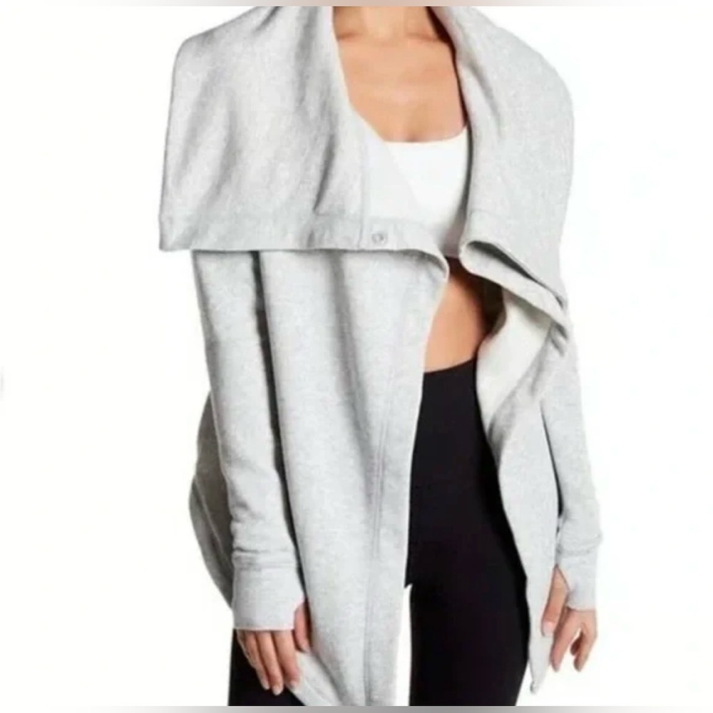 Zella Women's Shooting Star Drape Collar Open Front Gray Sweater Size Large